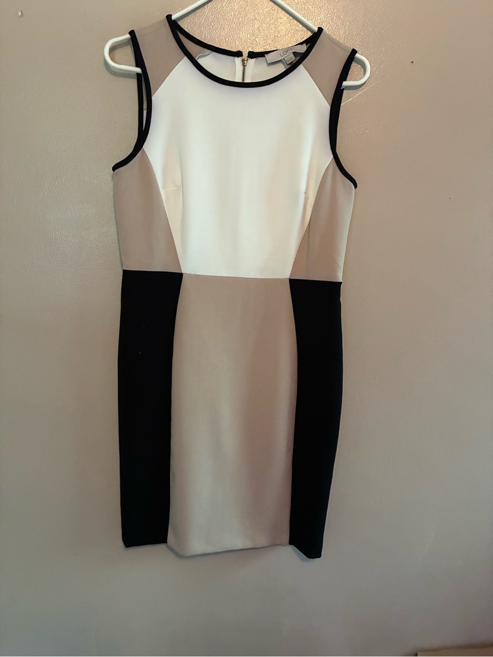 LOFT Colorblock Mini Dress in White, Taupe & Black